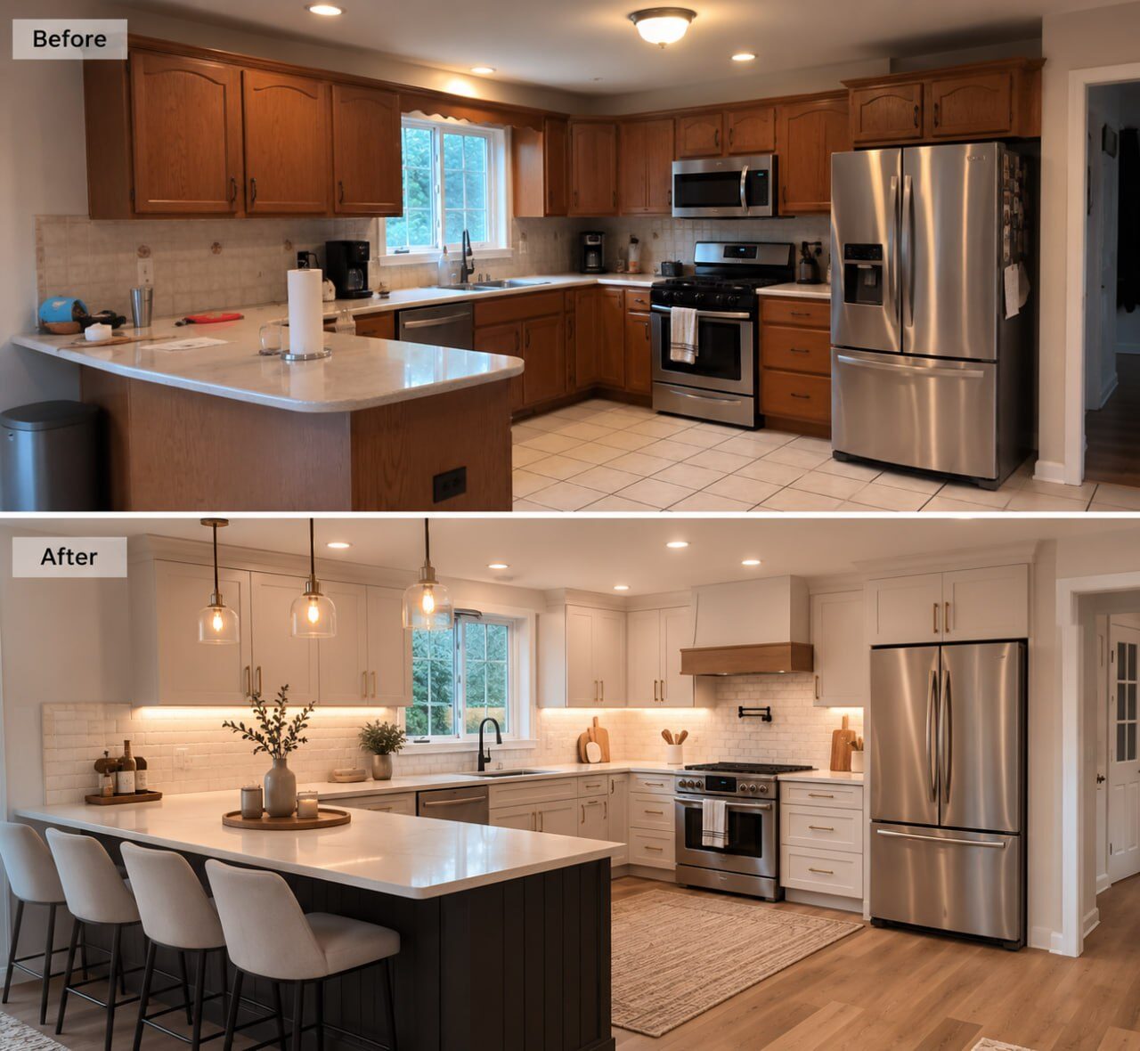 Open kitchen remodel before and after
